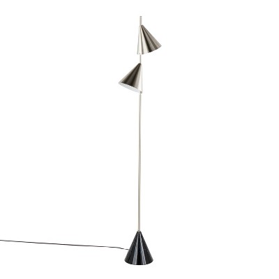65" Plated Nickel and Black Faux Marble Cone Floor Lamp