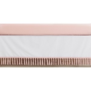 Sweet Jojo Designs Girl Baby Crib Bed Skirt Boho Fringe Collection Solid White and Pink - 1 of 3