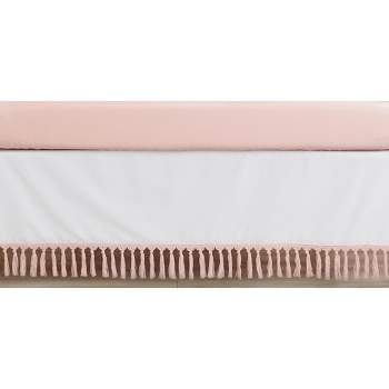 Sweet Jojo Designs Girl Baby Crib Bed Skirt Boho Fringe Collection Solid White and Pink