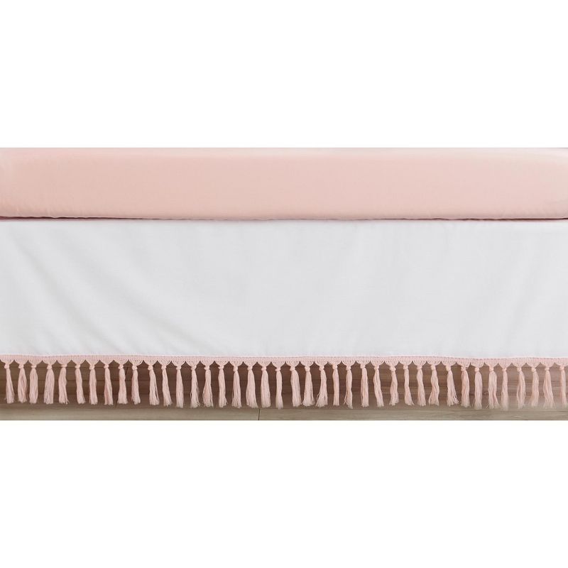 Sweet Jojo Designs Girl Baby Crib Bed Skirt Boho Fringe Collection Solid White and Pink, 1 of 5