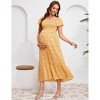 Maternity Dress Summer Ruffle Short Sleeve Square Neck Smocked Midi Dress Baby Shower Photoshoot - 4 of 4