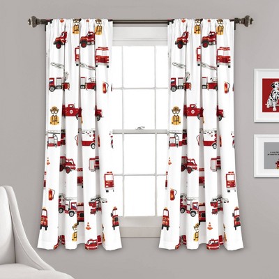 52"x63" Make A Wish Fire Truck Window Curtains Panels Red/White - Lush Décor