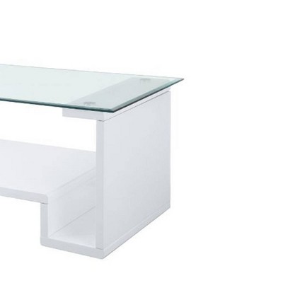 Nevaeh 47'' Clear Glass and White Gloss Coffee Table with Storage