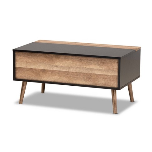 Jensen Two-Toned Wood Lift Top Coffee Table with Storage Compartment  Black/Brown - Baxton Studio