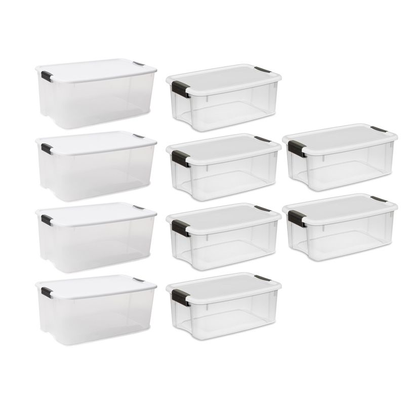 Sterilite 4 Sets of 116 Quart and 6 Sets of 18 Quart Heavy-Duty Stackable Clear Latch Lid Storage Container Tote for Home Organization, 1 of 8