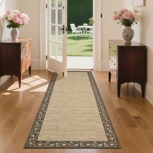 Coucheta Washable Modern Floral Area Rug, Minimalist Bordered Low Pile Carpet, Non-Slip & Stain Resistant for Living Room, Bedroom & Nursery - 1 of 4