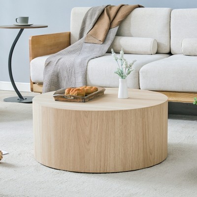 FONTOI Cylindrical Coffee Tables with Anti-slip Feet for Small Spaces Living Room Bedroom Balcony Office Side Table, Brown, 27.5"*12"*27.5"