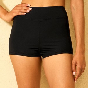 Women's High Waist Tummy Control Swim Short Bikini Bottom - Shade & Shore™ Black - 1 of 4