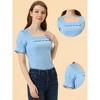 INSPIRE CHIC Women's Lace Trim Square Neck Puff Sleeve Blouse - 2 of 4
