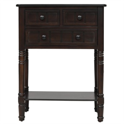 OUTSUPPLY Slim Console Table with 3 Drawers & Shelf, Solid Wood Sofa Table for Narrow Spaces, Easy Assembly, Living Room & Entryway