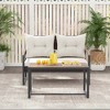 Costway 2 PCS Patio PE Wicker Furniture Set Loveseat with Acacia Wood Coffee Table Outdoor - 2 of 4