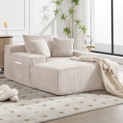 Oversized Corduroy Chaise Lounge Chair, Deep Seat Sleeper with USB & Cup Holders, 48" Wide No Assembly Sofa-3irtyhousy