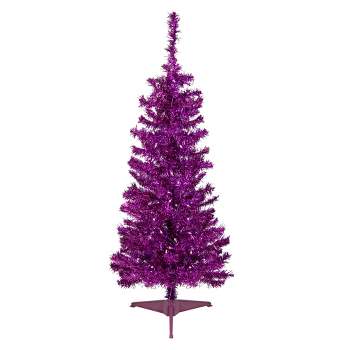 Northlight 4' Pre-Lit Purple Tinsel Artificial Christmas Tree- Clear Lights, Purple Wire
