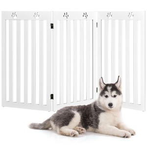 Costway 36'' Folding Wooden Freestanding Pet Gate Dog Gate W/360° Flexible Hinge White/Espresso - 1 of 4