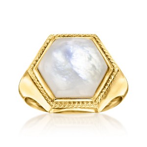Ross-Simons Hexagonal Mother-Of-Pearl Ring in 18kt Gold Over Sterling - 1 of 4