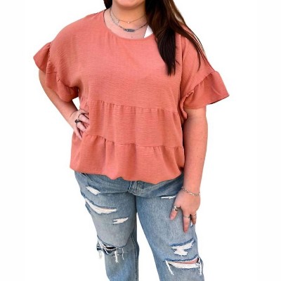 Women's Erin Lightweight Textured Tried Ruffle Blouse - Heyson