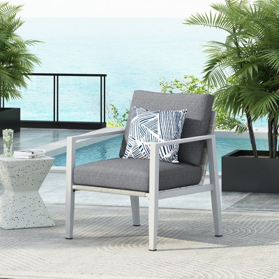 LOEHAVIT Aluminum Lounge Chair with Rope Accents & Cushions, Modern Indoor Outdoor Furniture for Patio, Poolside or Living Room
