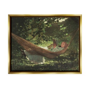 Stupell Girl Reading Book in Hammock Framed Canvas - 1 of 4