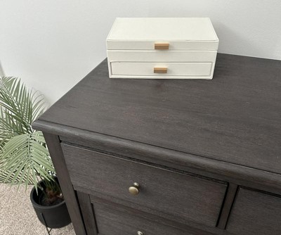 Cream Faux-Suede Two-Drawer Rectangular Jewelry Organizer Box