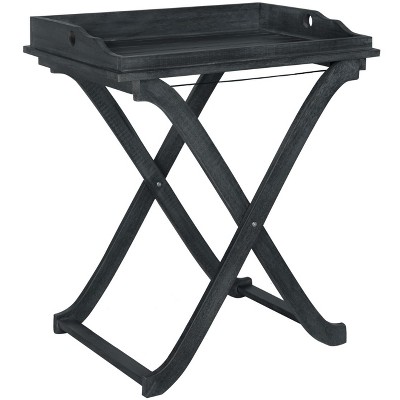 Covina Dark Slate Gray Acacia Wood Rectangular Tray Table