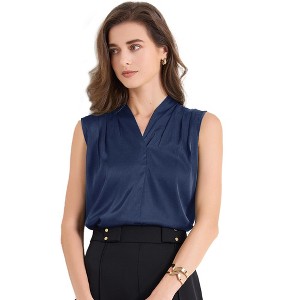 INSPIRE CHIC Women's Work V Neck Sleeveless Ruched Tank Top - 1 of 4
