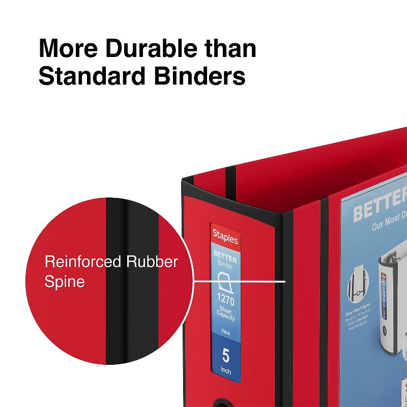 Staples Better 5-inch 3 Ring View Binder Red 1618004, 5 of 9