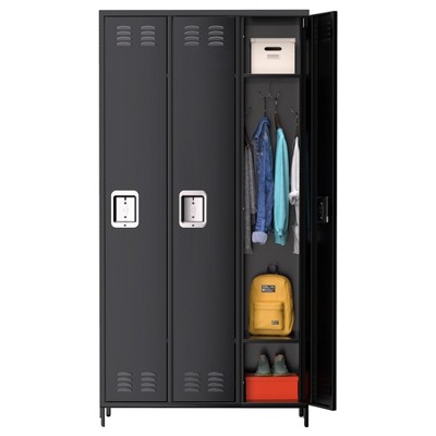 3 Doors Metal Lockers for Employees, 72 Inch Tall Metal Office Storage Cabinetwith 9 Hooks and 3 Shelves
