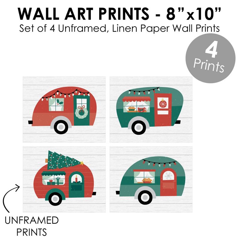Big Dot of Happiness Camper Christmas - Unframed Red and Green Holiday Linen Paper Wall Art - Set of 4 - Artisms - 8 x 10 inches, 5 of 8