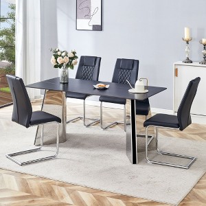 NicBex 5 PCS/7 PCS Marble-Patterned Slabs Dining Table Set with Stainless Steel Butterfly Legs,4/6 High Back PU Chairs for Kitchen/Apartment - 1 of 4