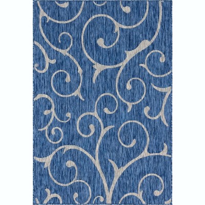 Azure Blue and White Rectangular Synthetic Outdoor Rug, 6' x 9'