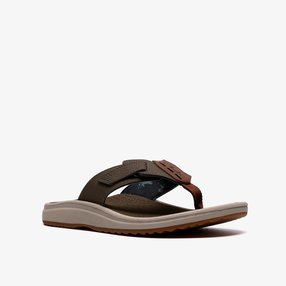 Clarks Mens Men's Breeze Flip Flops Green Combination Sandals - thumbnail 4