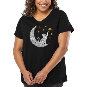 LA Pop Art Cat Moon - Women's Word Art V-Neck - 1 of 4