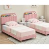 Children's bed, upholstered single bed frame with storage headboard and slatted frame, velvet upholstered, suitable for beds for boys and girls - 3 of 4