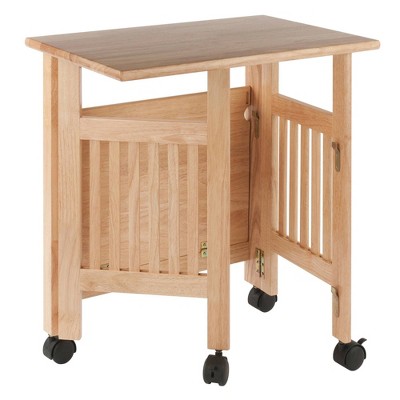 Natural Solid Wood Foldable Printer Cart with Shelves