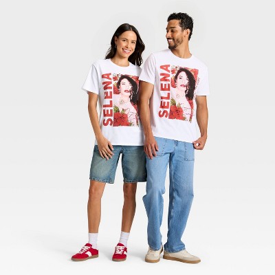 Latino Heritage Month Adult Graphic Selena Short Sleeve T-Shirt - White