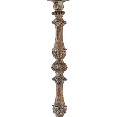 Antique French Country 62" Faux Wood Floor Lamp with Beige Silk Shade
