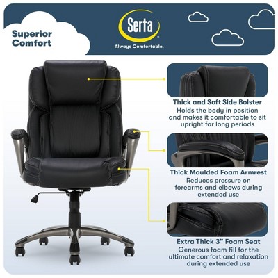 Black Leather Executive Swivel Office Chair with Fixed Arms