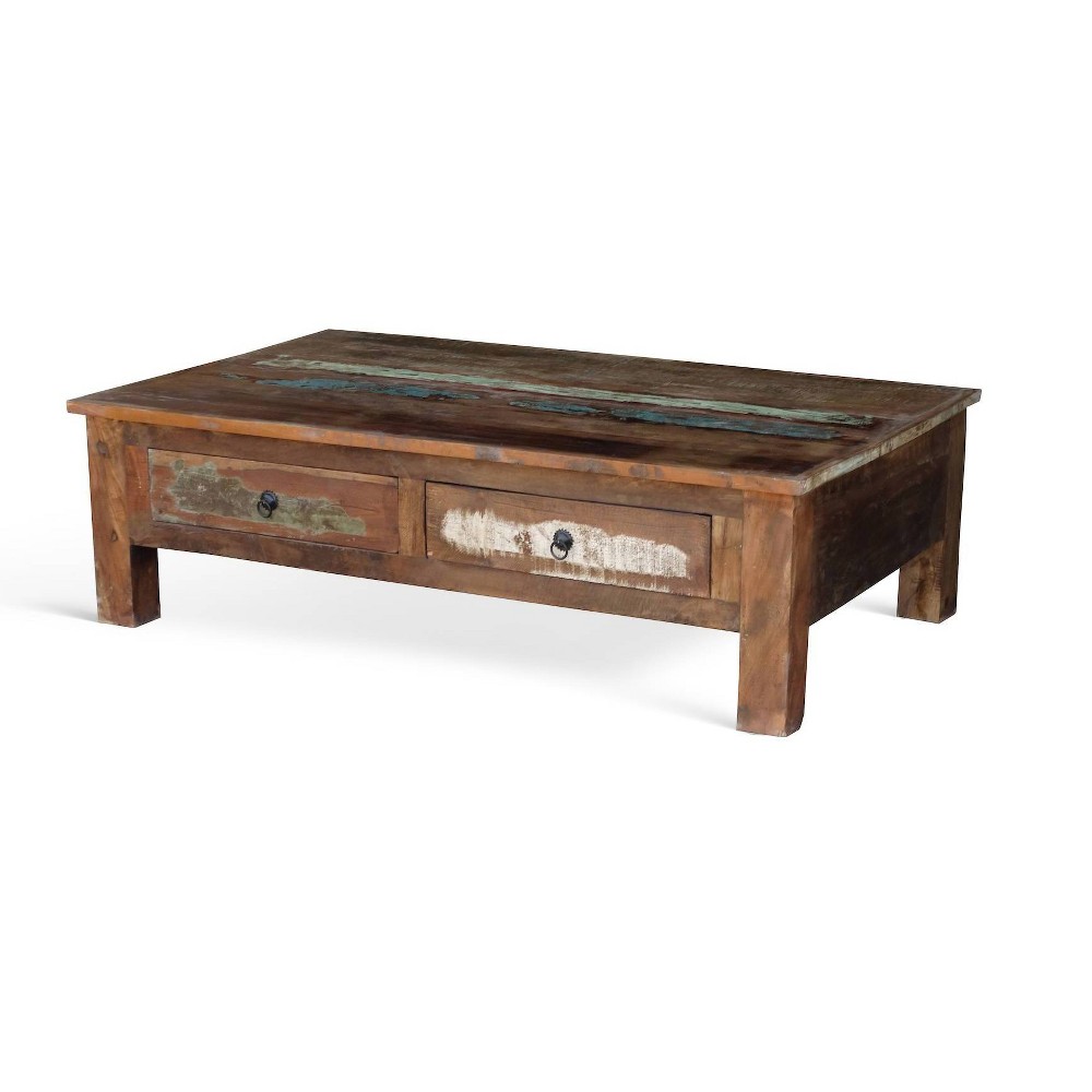Photos - Coffee Table Reclaimed Wood  and Double Drawers -  -Natura(16H x 43W x 24D)
