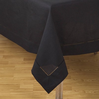 Black Hemstitch Border Polyester Tablecloth 70" x 104"