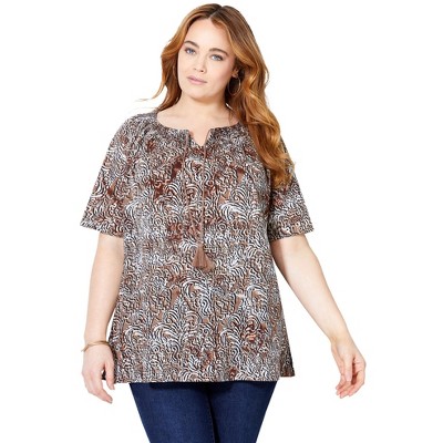 Catherines Women's Plus Size Seasonless Gauze Peasant Top