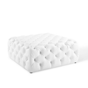 Modway Amour Tufted Button Large Square Faux Leather Ottoman White : Mid-Century Modern, No Assembly, MDF Frame - 1 of 4