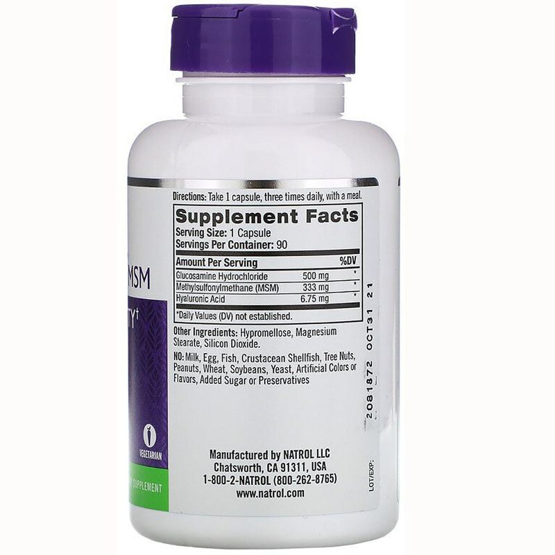 Natrol Dietary Supplements Glucosamine, Hyaluronic Acid & Msm Capsule 90ct, 2 of 4