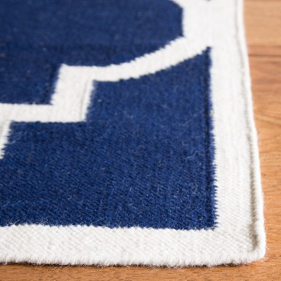 Ivory and Navy Square Handmade Wool Geometric Rug - 6' x 6'