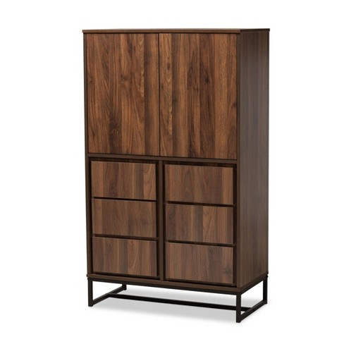 Neil Wood And Metal Storage Cabinet Brown/black - Baxton Studio: Modern ...