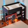Mshliw Wood Gaming Loft Bed with Built-in Desk, Wardrobe, Drawer, LED Lights, Guardrails and Ladder - 3 of 4