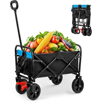 RISOKEYS Foldable Wagon Cart,with - Heavy-Duty Steel Frame & 600D Polyester,Folding Design for Beach, Camping,Groceries