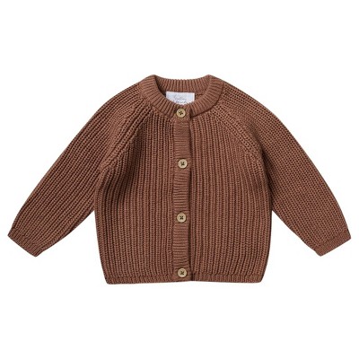 Image of Stellou & Friends 100% Cotton Chunky Ribbed Knitted Cardigan for Boys & Girls Ages 0-6 Years - 18-24 Months / Teddy Bear Brown