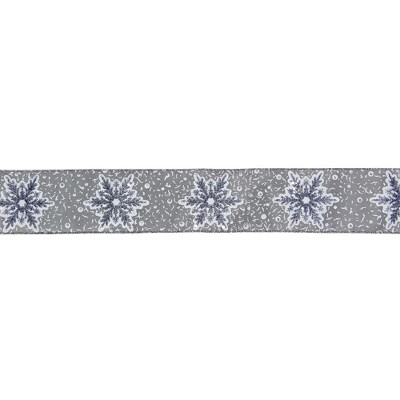 Northlight Gray and White Glitter Snowflake Christmas Wired Craft Ribbon 2.5" x 16 Yards