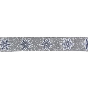 Northlight Gray and White Glitter Snowflake Christmas Wired Craft Ribbon 2.5" x 16 Yards - 1 of 3