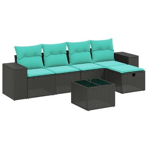 vidaXL 6 Piece Patio Sofa Set with Cushions Black Poly Rattan - 1 of 4